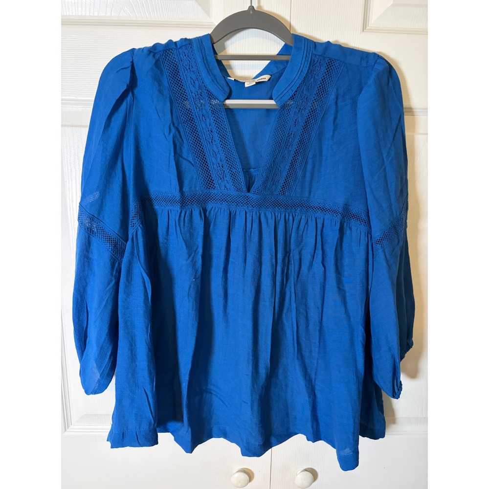 Zac & Rachel Woman Blue Crochet Lace Trim Babydoll Blouse‎ Top Plus Size 1X Boho